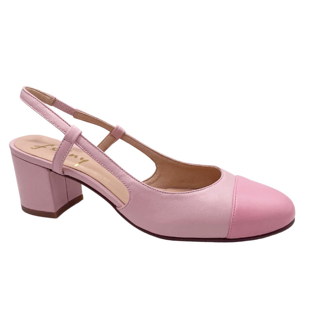 blush leather slingback block heel with leather slight darker blush cap toe round toe - angle view