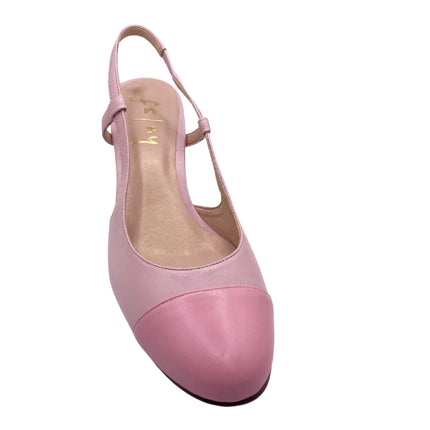 blush leather slingback block heel with leather slight darker blush cap toe round toe - top view 