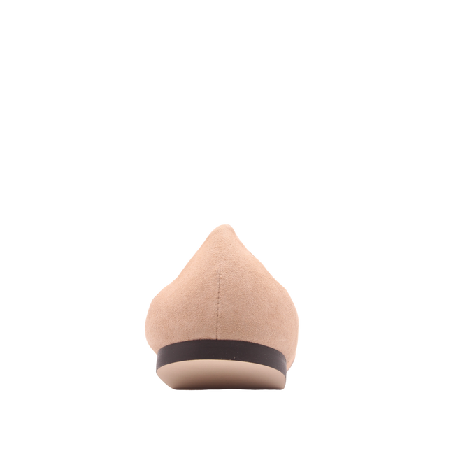 nude suede ballet flat with a rounded toe and elasticated topline back view
