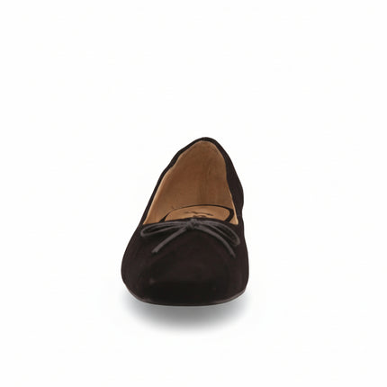 front view of black suede ballet flat 