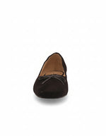 front view of black suede ballet flat 