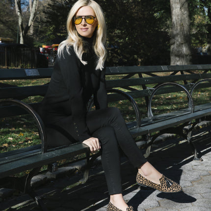 Nicky Hilton wearing the beige leopard loafers in the park
