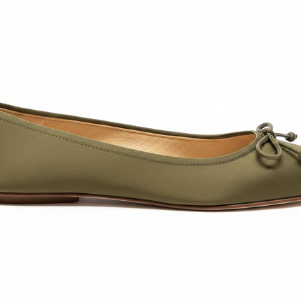 LIGHT OLIVE SATIN SHOE WITH BOW