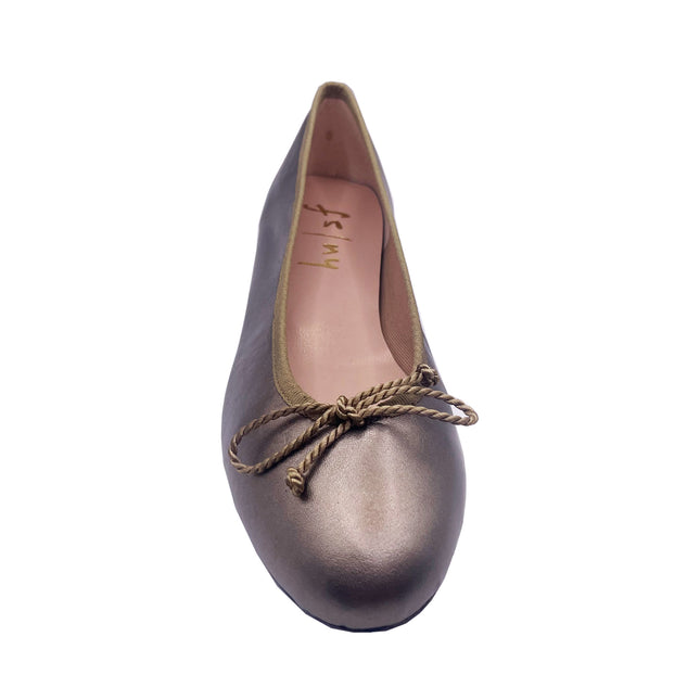 Anthracite Metallic Flat with a drawstring bow Top view 