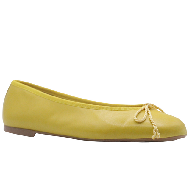 Yellow Leather ballet flat with a matching drawstring bow Angle View 