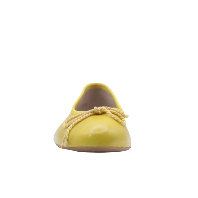 Yellow Leather ballet flat with a matching drawstring bow Front View 