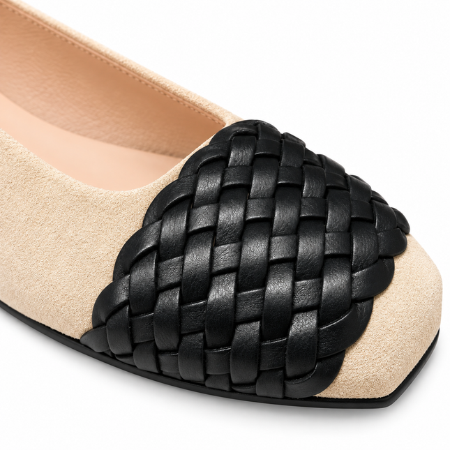 Via Beige Black Suede Braid