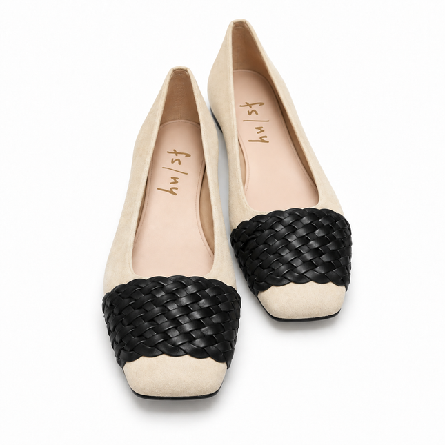 Via Beige Black Suede Braid