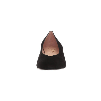 black suede almond toe wedge heel with a v cut opening - Front view
Wedge Heel - Suede 
Body Suede
