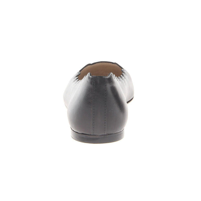 Back view of jigsaw black leather flat. 