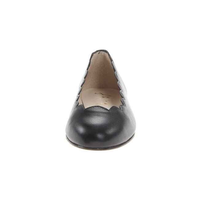 Front view of jigsaw black leather flat. 