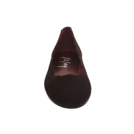 Front view of jigsaw black suede leather flat. 