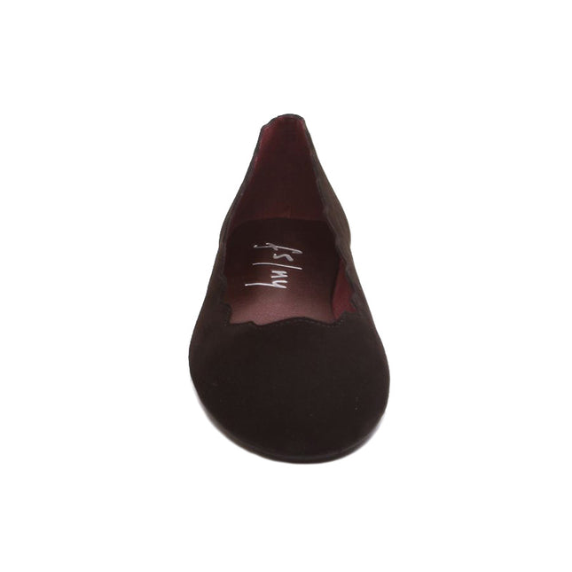 Front view of jigsaw black suede leather flat. 