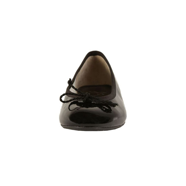 Black Patent flat with drawstring bow rubber sole Front View 