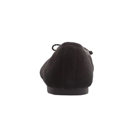 Black Suede flat with drawstring bow rubber sole Back view 