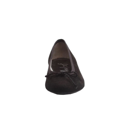 Black Suede flat with drawstring bow rubber sole Front view