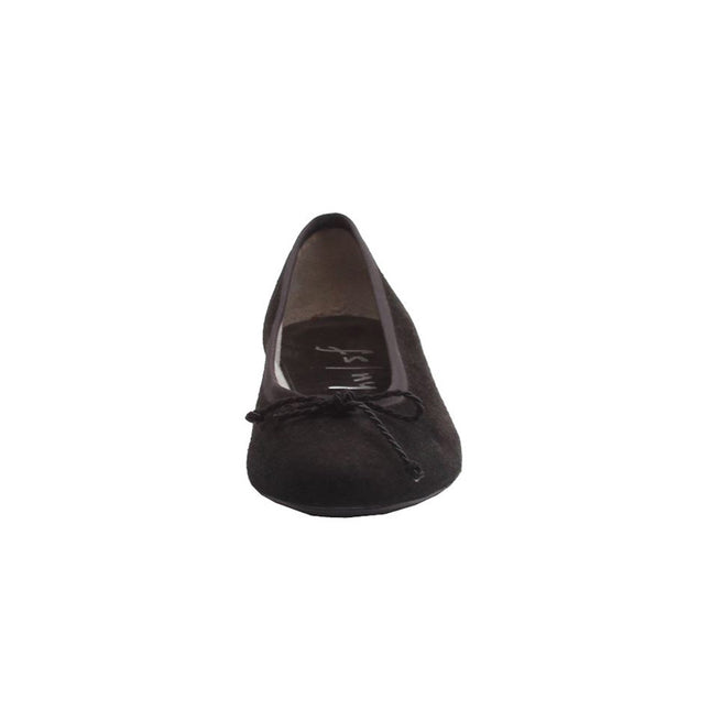 Black Suede flat with drawstring bow rubber sole Front view