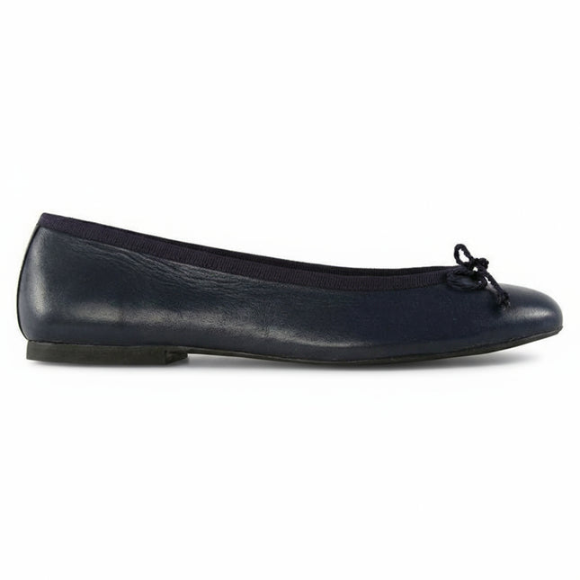 Navy leather ballet flat with matching drawstring bow 