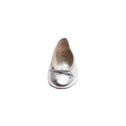 Silver Metallic ballet flat with a matching drawstring bow Top View 