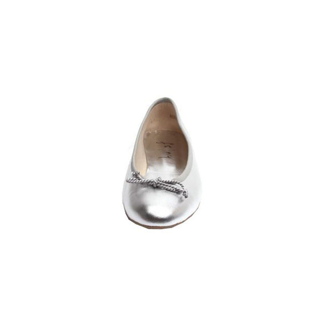 Silver Metallic ballet flat with a matching drawstring bow Top View 